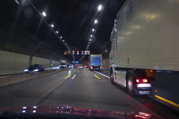 Traffic in the Engelberg Tunnel on the A 81 motorway, Baden-Württemberg, Germany