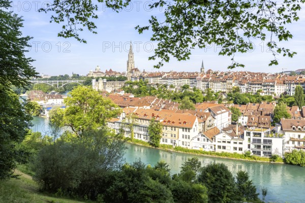 Bern City on the River Aare Old Town with Bern Minster Church in Bern, Switzerland