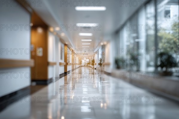 Blur image background of corridor in modern hospital or clinic, AI generated