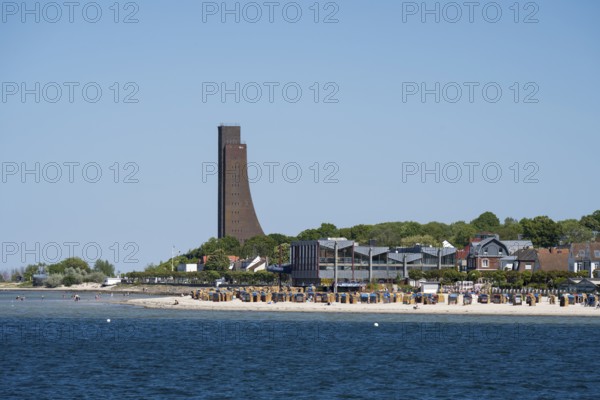 Naval memorial, beach, Laboe, Baltic seaside resort, fjord, Baltic Sea, North Frisia, Schleswig-Holstein, Germany