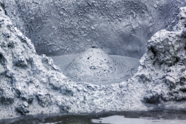 Bubbling mud pot, Hverarönd geothermal area, also known as Hverir, Namaskard or Namafjall, Myvatn, Krafla volcano system, North Iceland, Iceland
