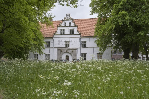 Gatehouse, Husum Castle, Blooming Meadow, Husum, North Frisia, Schleswig-Holstein, Germany
