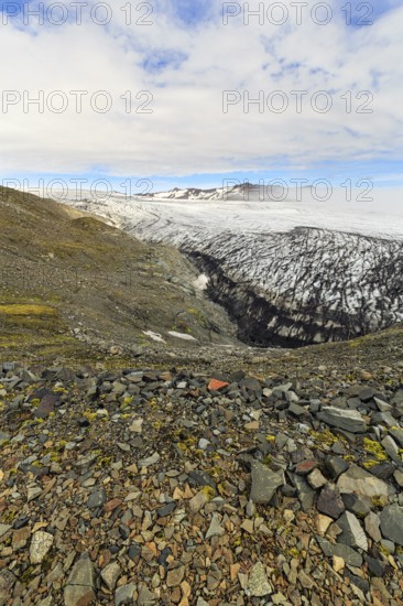 Skálafellsjökull, Skalafellsjökull, glacier tongue of Vatnajökull, volcanic landscape Breiðabunga, Breidabunga, Jöklasel near Höfn, Austurland, Iceland