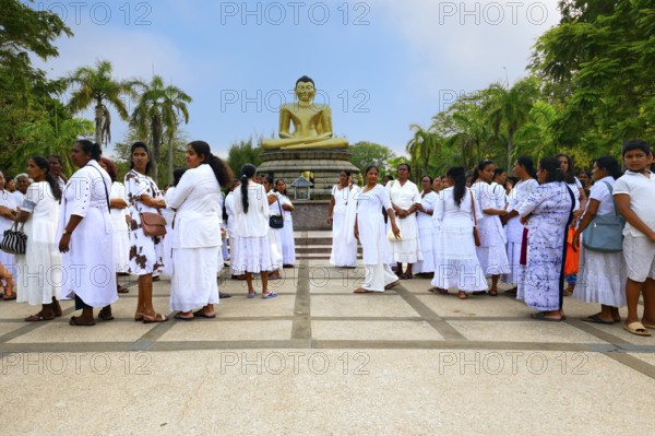 Pilgrims in front of a Buddha statue, Colombo, Sri Lanka