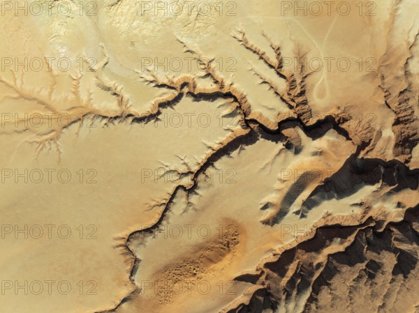 Canyon in the Tsondab Valley in the Namib Desert. Aerial view. Drone shot. Namibia