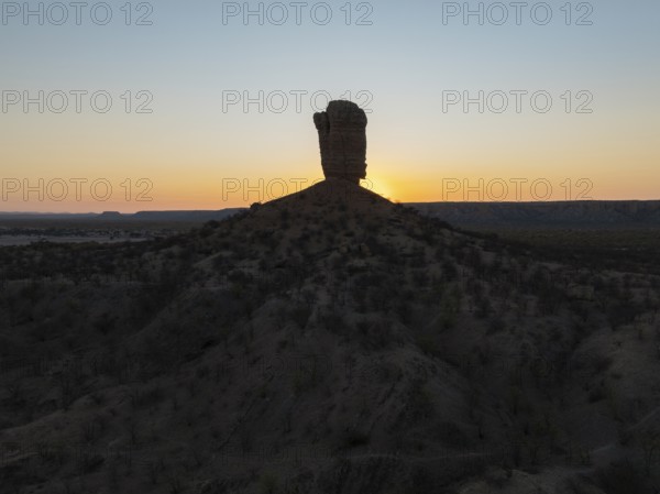 The Vingerklip (rock finger) at sunrise. Aerial view. Drone shot. Damaraland, Namibia