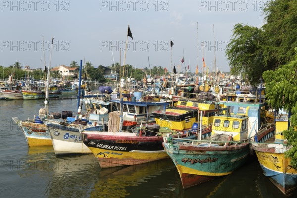 Fishing boats in Negombo river harbor, Sri Lanka