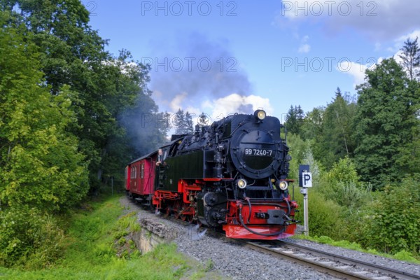 Steam locomotive, Harzquerbahn, near Drei Annen Hohne, Harz, Saxony-Anhalt, Germany