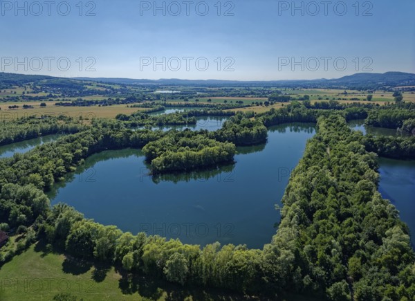 Landscape around the Weser lowlands near Großenwieden, aerial view. Hessisch Oldendorf, Lower Saxony, Germany