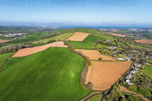Farms and Fields over Paignton from a drone, Devon, England, United Kingdom