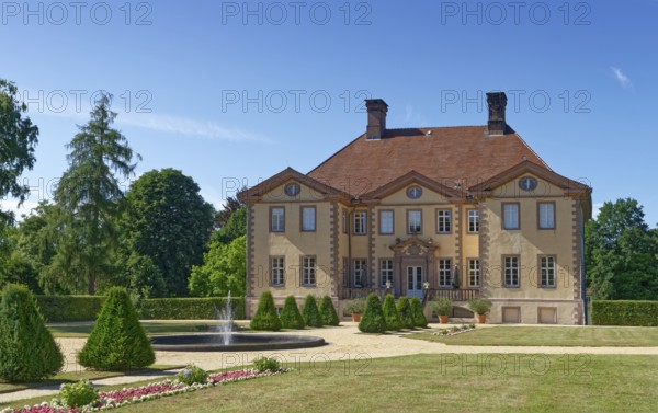 Schieder Castle, with the castle garden on the south side, was built at the beginning of the 18th century in the style of Dutch Classicism, a variant of Baroque that was widespread in Westphalia at the time. Schieder-Schwalenberg, district of Lippe, North Rhine-Westphalia, Germany