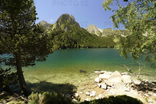 The Els Encantats mountain range in the Aigüestortes i Estany de Sant Maurici National Park, Catalonia, Spain
