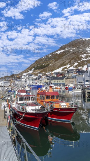 Honningsvag bay, island of Mageroya in Finmark county, Norway. Famous cruise and tourist destination near North Cape