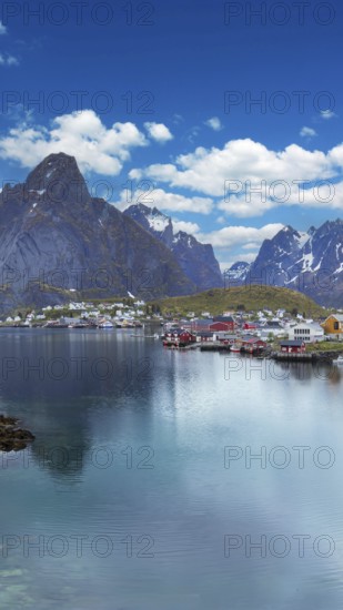 Beautiful Reine fishing village, scenic dramatic views of Lofoten islands in Norway