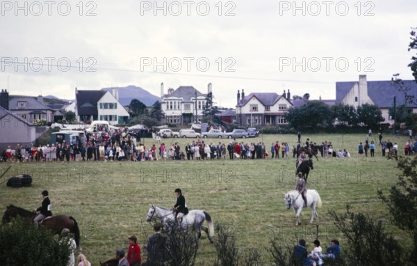 People riding horses at gymkhana at Nevin or Nefyn, Llyn Peninsula, north Wales, UK 1965