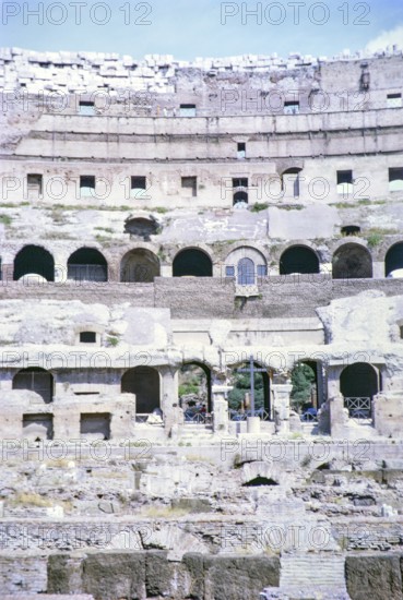 Archaeological site of the Roman Colosseum amphitheatre ruins, Rome, Italy, Europe, 1967