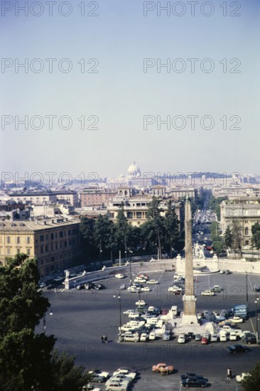 Egyptian Flaminio Obelisk of Ramesses II monument in Piazza del Popolo city plaza, Rome, Italy, Europe 1967