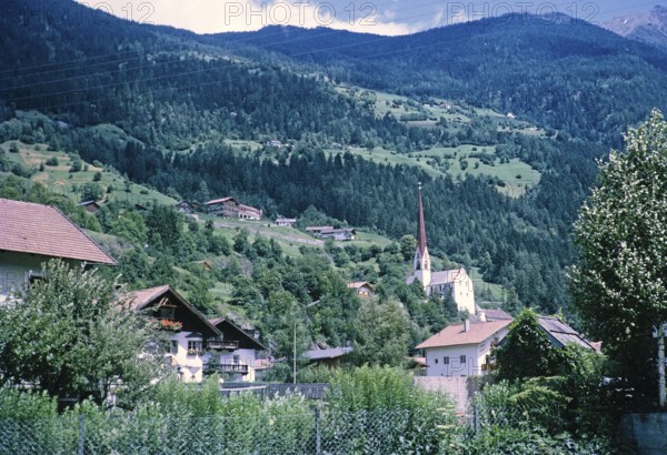 Church and buildings, Oetz, Imst district, Tyrol, Austria, Europe, 1970