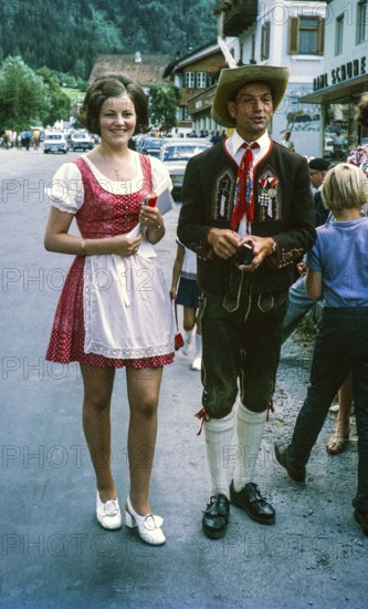 Man and woman wearing traditional clothing, Oetz, Imst district, Tyrol, Austria, Europe, 1970