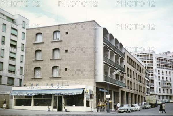 L'Amiraute cafe bar in area of new buildings, thought to be city of Marseille, France, Europe, 1960s
