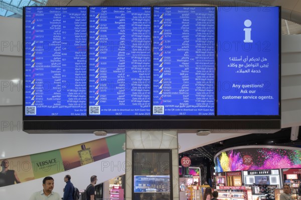 Airport scoreboard departures, Abu Dhabi, United Arab Emirates