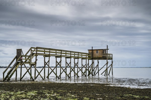 Fishing huts over Randonnee entre Histoire et Nature from a drone, Fouras, Fouras-les-Bains, Charente-Maritime, Nouvelle-Aquitaine, France