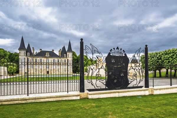 Vineyard of Chateau Pichon Longueville Baron Vineyard and grape fields around Pauillac, Bordeaux, Gironde, Nouvelle-Aquitaine, France