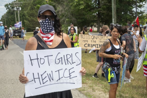 Baldwin, Michigan USA - 4 July 2025 - Activists rally against the North Lake Correctional Facility, which has just been reopened as the largest immigrant detention center in the Midwest. The rural Michigan facility is owned by the GEO Group and will house immigrants detained by ICE
