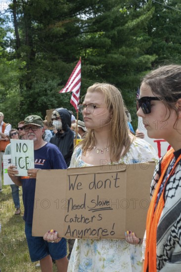 Baldwin, Michigan USA - 4 July 2025 - Activists rally against the North Lake Correctional Facility, which has just been reopened as the largest immigrant detention center in the Midwest. The rural Michigan facility is owned by the GEO Group and will house immigrants detained by ICE