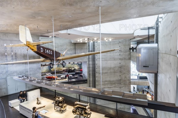 The Mercedes-Benz Museum in Stuttgart presents a journey through the automotive history of the global corporation. The history of the Mercedes star begins with the first automobile in 1886. Stuttgart, Baden-Württemberg, Germany