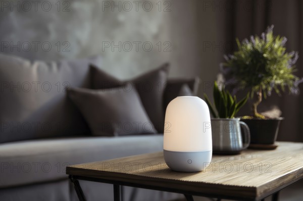 Air purifier and humidifier in a living room. Clean air and healthy environment with clean air. Air quality treatment, AI generated