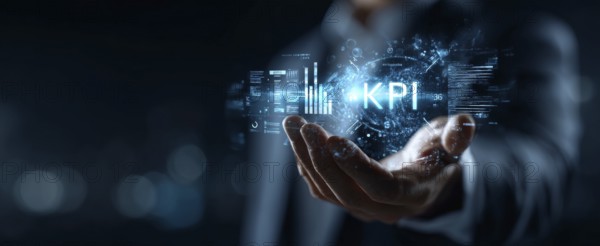 Key Performance Indicator, quantifiable measure of performance over time for a specific objective. Concept of productivity in corporate workplace environment, AI generated