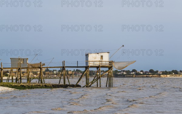 Fishing huts over Randonnee entre Histoire et Nature from a drone, Fouras, Fouras-les-Bains, Charente-Maritime, Nouvelle-Aquitaine, France