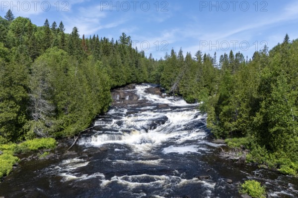 Rapids, White waters flowing through the boreal forest, River du Loup, Mastigouche wildlife reserve, Region of La Mauricie, Province of Quebec, Canada