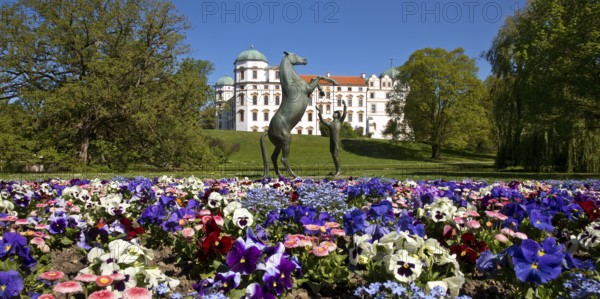 Artwork with the title Hengst Wohlklang in der Freiheitsdressur by Ulrich Conrad in the park of Celle Castle, Lower Saxony, Germany