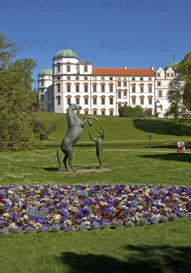 Artwork with the title Hengst Wohlklang in der Freiheitsdressur by Ulrich Conrad in the park of Celle Castle, Lower Saxony, Germany