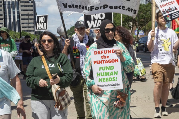 Detroit, Michigan USA - 28 June 2025 - Protesters rallied at the Federal Building and then marched downtown to oppose any U.S. war with Iran