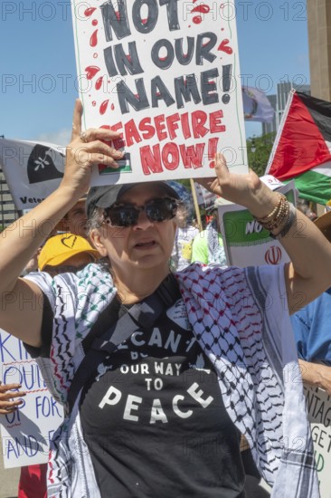 Detroit, Michigan USA - 28 June 2025 - Protesters rallied at the Federal Building and then marched downtown to oppose any U.S. war with Iran