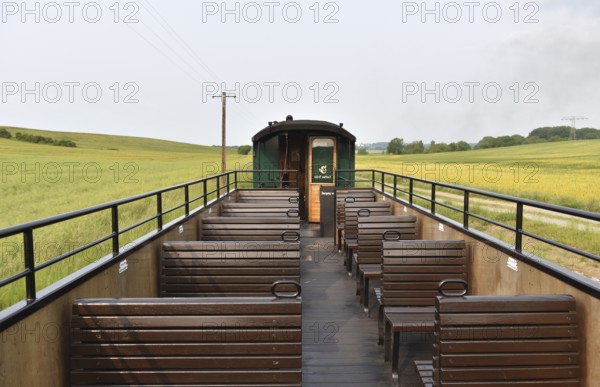 Observation car of the Raging Roland, narrow-gauge railway on Rügen, Mecklenburg-Western Pomerania, Germany