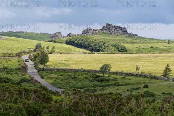 The Hound Tor rocks at Widecombe-in-the-Moor in Dartmoor National Park. Bovey Tracey, Devon, South England, Great Britain