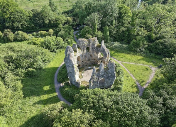 Odiham Castle, also known as King John's Castle, is a ruined castle from the 14th century. Aerial view. Greywell, Hampshire, South East England, Great Britain