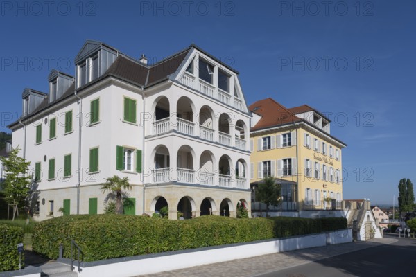 Historic buildings with spa architecture on Lake Constance with the Seehotel Villa Lime tree, Bodman Ludwigshafen, district of Constance, Baden-Württemberg, Germany