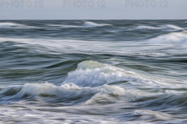 Sea waves in motion, wiping effect, long exposure, near Hvide Sande, North Sea, Denmark