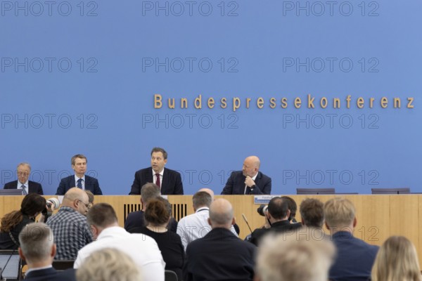 Berlin, Germany - 24 June 2025: Finance Minister Lars Klingbeil presents the draft federal budget for 2025 and key figures for the draft federal budget for 2026 at the Federal Press Conference