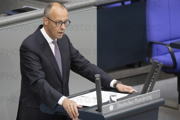 Berlin, Germany - 24 June 2025: Federal Chancellor Friedrich Merz during his government statement on the NATO summit and the European Council in the Bundestag in Berlin
