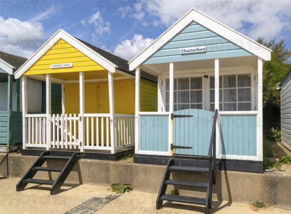 Seaside beach huts on the seafront at Southwold, Suffolk, England, UK