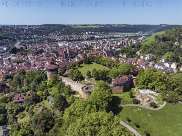 Aerial view of the city of Esslingen am Neckar with Esslingen Castle, district of Esslingen, Baden-Württemberg, Germany