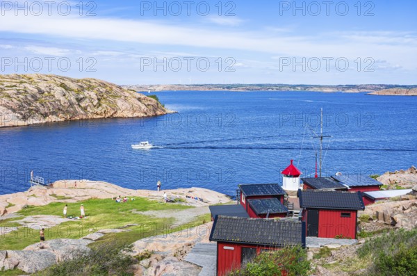 Rinkenäs seaside resort and view of the archipelago, coast of Lysekil, Bohuslän, Västra Götalands län, Sweden, Scandinavia, for editorial use only