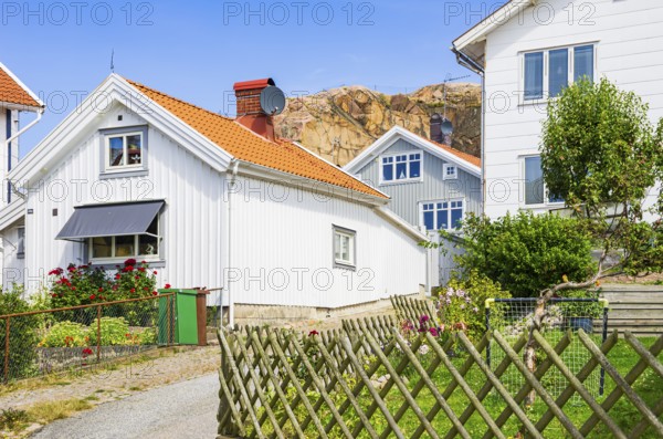 Structures of residential architecture with settlement character in the city centre of Lysekil, Bohuslän, Västra Götalands län, Sweden, Scandinavia