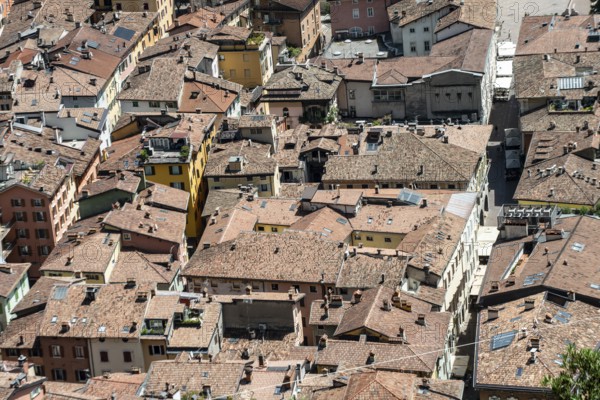 View of the rooftops of Riva del Garda, Italy, from the Bastione